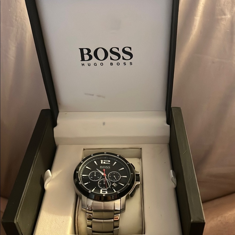 Hugo Boss Men’s Quartz Silver Stainless Steel Black Dial 46mm Watch 1512600